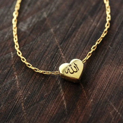 Tiny Heart Allah Necklaces For Women Islamic Jewelry Stainless Steel Arabic Qur'an Letters Zohir Store