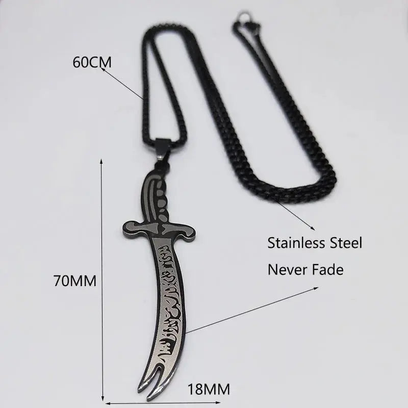 Islam Imam Ali Zulfiqar Sword Allah Knife Stainless Steel Chain Men Necklace Black Islamic Muslim Pendant Neck Jewerly N437 - Zohir Store