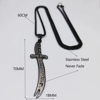 Islam Imam Ali Zulfiqar Sword Allah Knife Stainless Steel Chain Men Necklace Black Islamic Muslim Pendant Neck Jewerly N437 - Zohir Store