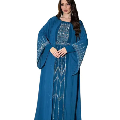 Chiffon Dubai Abaya Arabia Muslim Dress Women Lace-up Casual Party Elegance Fake Two Pieces Daily Dress Kaftan Femme Musulman - Zohir Store