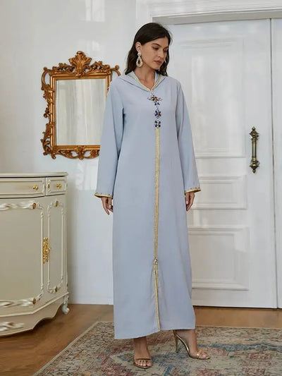 Ramadan Gray S Size Abaya Damen Dubai Luxury Islam Muslim African Dresses For Women Kebaya Kaftan Morocco Robe Musulmane Femme - Zohir Store