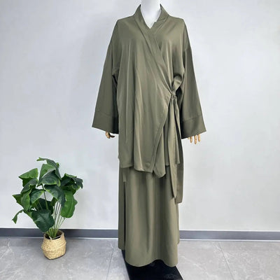 Eid Muslim Women Two Piece Set Kaftan Islam Lace Up Tops Skirt Suits Morocco Ensembles Abaya Turkey Ramadan Modest Outfits Zohir Store