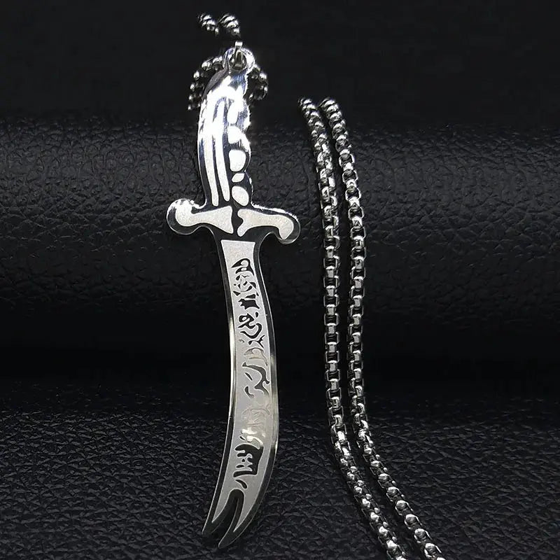 Islam Imam Ali Zulfiqar Sword Allah Knife Stainless Steel Chain Men Necklace Black Islamic Muslim Pendant Neck Jewerly N437 - Zohir Store