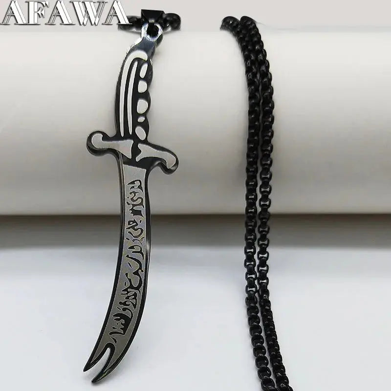 Islam Imam Ali Zulfiqar Sword Allah Knife Stainless Steel Chain Men Necklace Black Islamic Muslim Pendant Neck Jewerly N437 - Zohir Store