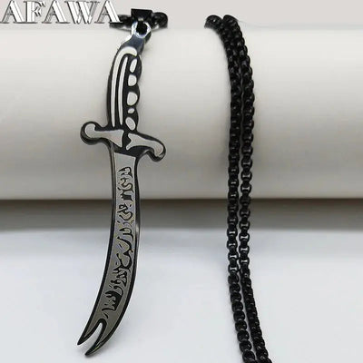 Islam Imam Ali Zulfiqar Sword Allah Knife Stainless Steel Chain Men Necklace Black Islamic Muslim Pendant Neck Jewerly N437 - Zohir Store