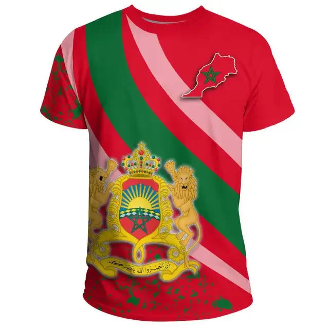 2024 Men's T-shirt Morocco Flag 3D Printing Casual Fashion Top Oversize O-Neck Men's and Women's T-shirt Zohir Store