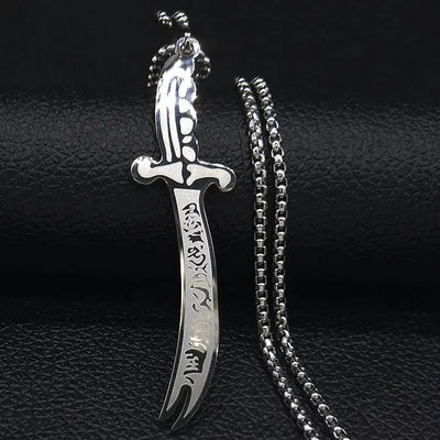 Islam Imam Ali Zulfiqar Sword Allah Knife Stainless Steel Chain Men Necklace Black Islamic Muslim Pendant Neck Jewerly N437 - Zohir Store