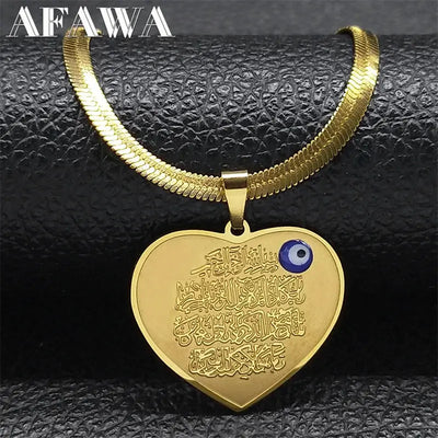 Allah Arabic Muslim Heart Necklace for Men Women Stainless Steel Gold Color Islam Zohir Store