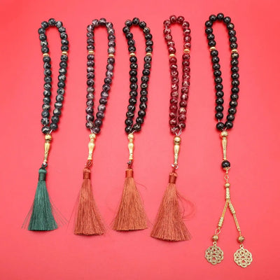 Muslim 10mm Prayer Beads, Gold Thread Zohir Store