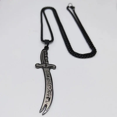 Islam Imam Ali Zulfiqar Sword Allah Knife Stainless Steel Chain Men Necklace Black Islamic Muslim Pendant Neck Jewerly N437 - Zohir Store