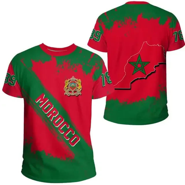 2024 Men's T-shirt Morocco Flag 3D Printing Casual Fashion Top Oversize O-Neck Men's and Women's T-shirt Zohir Store