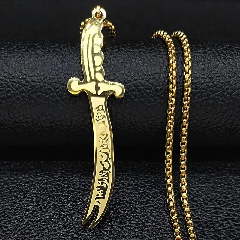 Islam Imam Ali Zulfiqar Sword Allah Knife Stainless Steel Chain Men Necklace Black Islamic Muslim Pendant Neck Jewerly N437 - Zohir Store