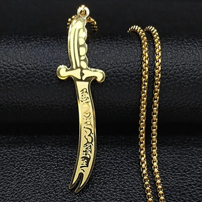 Islam Imam Ali Zulfiqar Sword Allah Knife Stainless Steel Chain Men Necklace Black Islamic Muslim Pendant Neck Jewerly N437 - Zohir Store