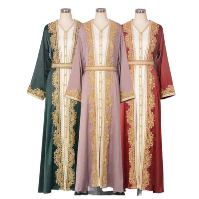 Maxi Dresses 2 Piece Sets Eid Muslim Abayas for Women Dubai Party Long Robe Beading Jalabiya Morocco Kaftan Ramadan Vestidos Zohir Store