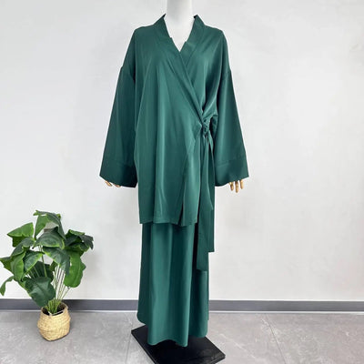 Eid Muslim Women Two Piece Set Kaftan Islam Lace Up Tops Skirt Suits Morocco Ensembles Abaya Turkey Ramadan Modest Outfits Zohir Store