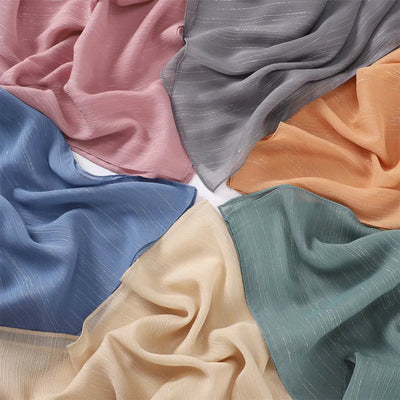 Women Big Size Plain Solid Chiffon Crease Silver Hijab Scarf Lady High Quality Wraps Zohir Store