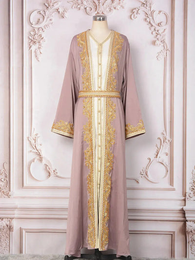 Maxi Dresses 2 Piece Sets Eid Muslim Abayas for Women Dubai Party Long Robe Beading Jalabiya Morocco Kaftan Ramadan Vestidos - Zohir Store