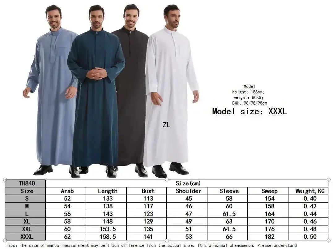 Muslim Men Jubba Thobe Long Robe Saudi Islamic Musulman Wear Clothing Abaya Caftan Islam Dubai Arab Dress Eid Djellaba Dishdasha Zohir Store