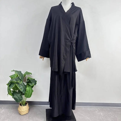 Eid Muslim Women Two Piece Set Kaftan Islam Lace Up Tops Skirt Suits Morocco Ensembles Abaya Turkey Ramadan Modest Outfits Zohir Store