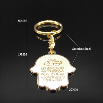 Hamsa Hand Islamic Muslim Islam God Allah Quran Arabic Stainless Steel Keychain for Women/Men Jewelry coran porte clefs N2965S05 Zohir Store