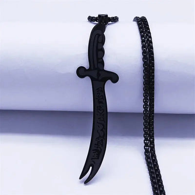 Islam Imam Ali Zulfiqar Sword Allah Knife Stainless Steel Chain Men Necklace Black Islamic Muslim Pendant Neck Jewerly N437 - Zohir Store