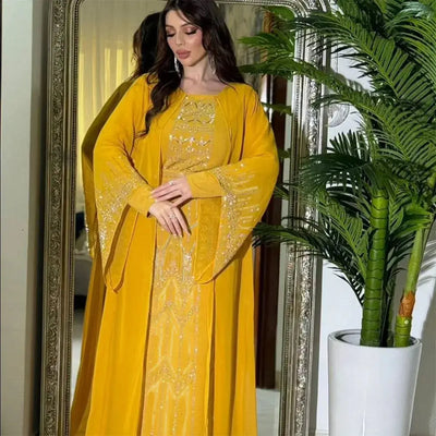 Chiffon Dubai Abaya Arabia Muslim Dress Women Lace-up Casual Party Elegance Fake Two Pieces Daily Dress Kaftan Femme Musulman - Zohir Store