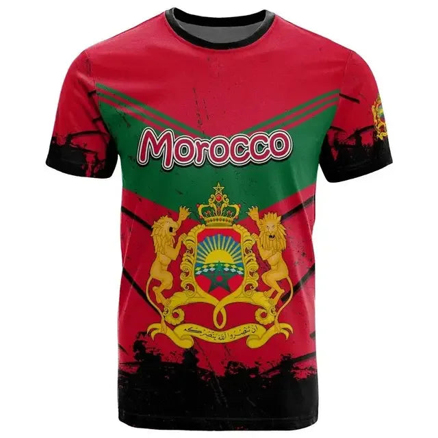 2024 Men's T-shirt Morocco Flag 3D Printing Casual Fashion Top Oversize O-Neck Men's and Women's T-shirt Zohir Store