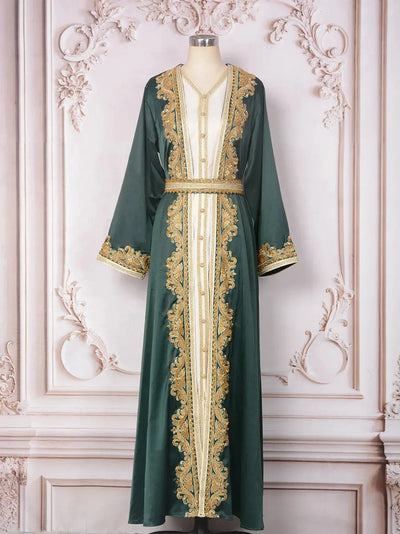 Maxi Dresses 2 Piece Sets Eid Muslim Abayas for Women Dubai Party Long Robe Beading Jalabiya Morocco Kaftan Ramadan Vestidos - Zohir Store