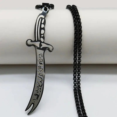 Islam Imam Ali Zulfiqar Sword Allah Knife Stainless Steel Chain Men Necklace Black Islamic Muslim Pendant Neck Jewerly N437 - Zohir Store