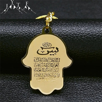Hamsa Hand Islamic Muslim Islam God Allah Quran Arabic Stainless Steel Keychain for Women/Men Jewelry coran porte clefs N2965S05 Zohir Store
