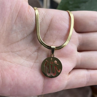 Round Disc Pendant in Arabic Necklaces Women Islamic Fashion Jewelry Stainless Steel Zohir Store