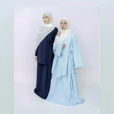 Eid Muslim Women Two Piece Set Kaftan Islam Lace Up Tops Skirt Suits Morocco Ensembles Abaya Turkey Ramadan Modest Outfits Zohir Store