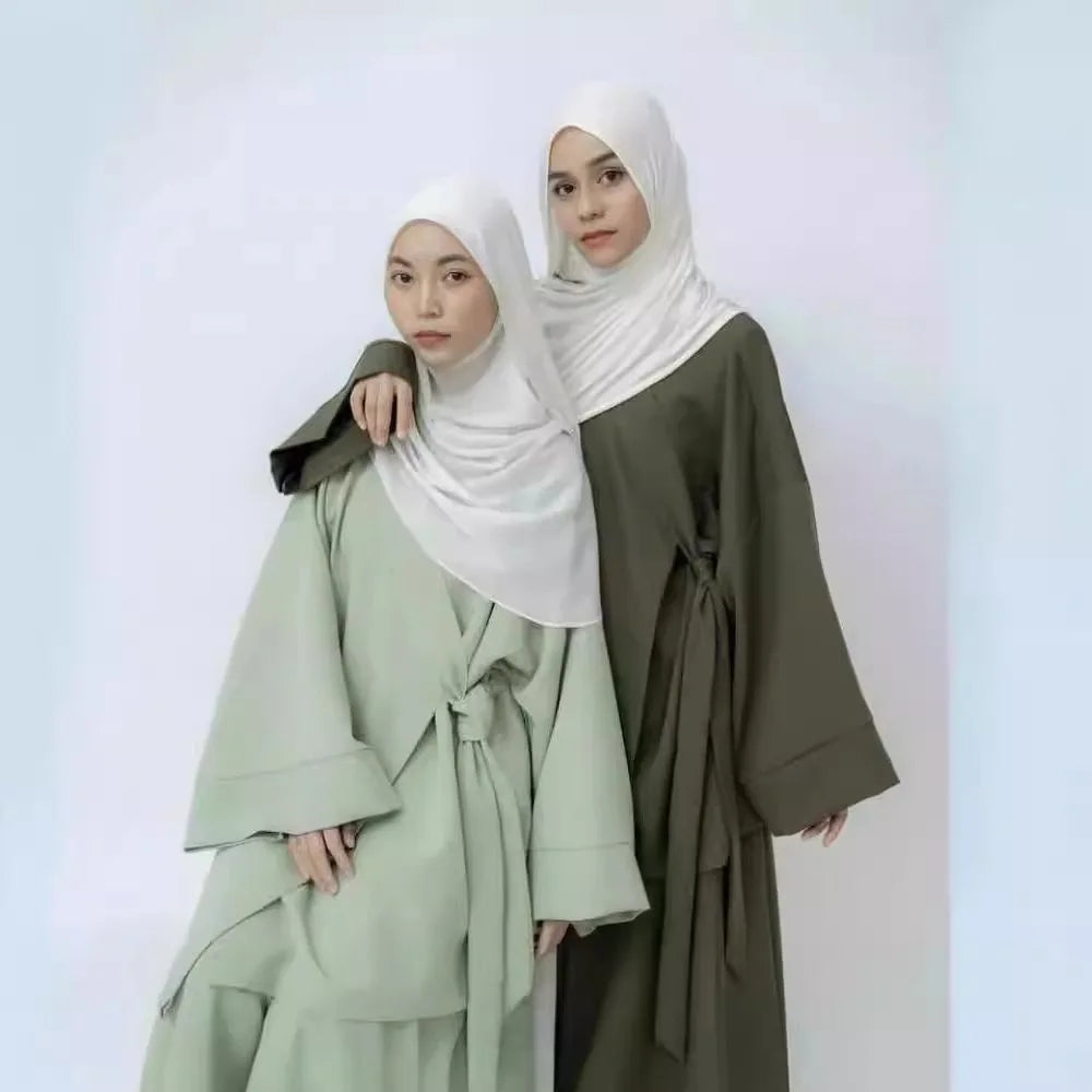 Eid Muslim Women Two Piece Set Kaftan Islam Lace Up Tops Skirt Suits Morocco Ensembles Abaya Turkey Ramadan Modest Outfits Zohir Store