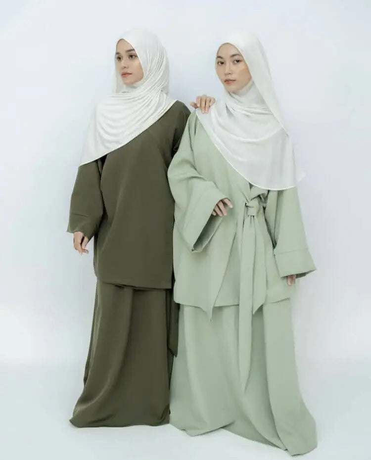 Eid Muslim Women Two Piece Set Kaftan Islam Lace Up Tops Skirt Suits Morocco Ensembles Abaya Turkey Ramadan Modest Outfits Zohir Store