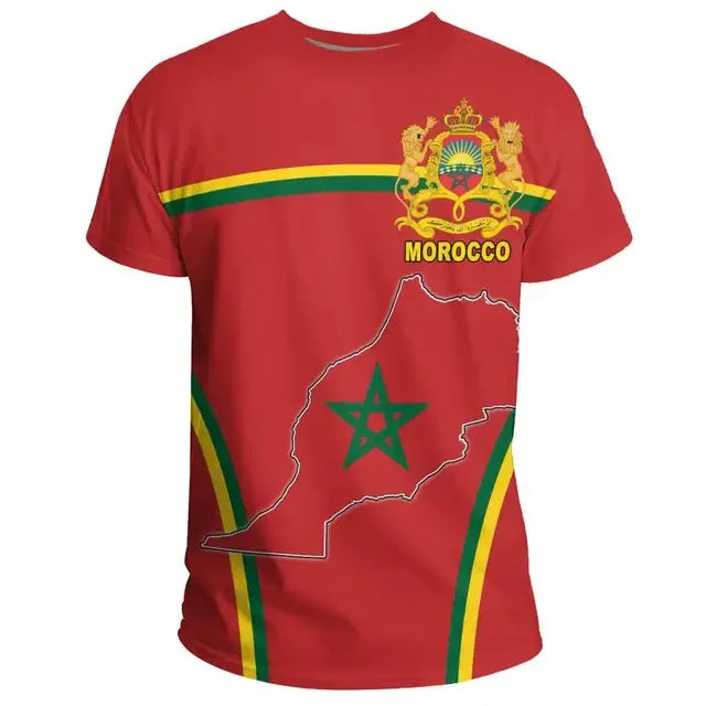 2024 Men's T-shirt Morocco Flag 3D Printing Casual Fashion Top Oversize O-Neck Men's and Women's T-shirt Zohir Store