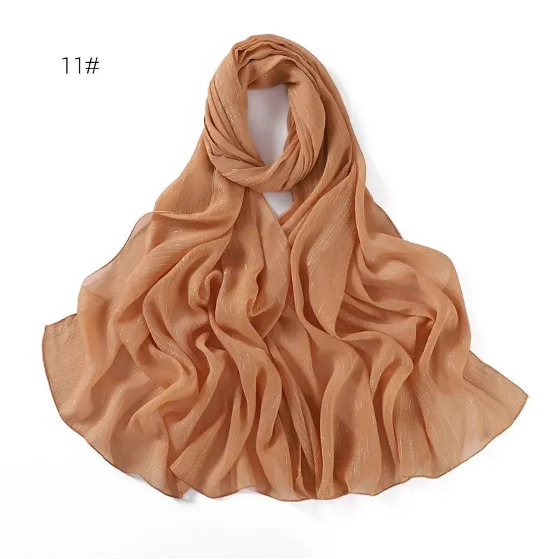 Women Big Size Plain Solid Chiffon Crease Silver Hijab Scarf Lady High Quality Wraps Zohir Store