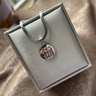 Round Disc Pendant in Arabic Necklaces Women Islamic Fashion Jewelry Stainless Steel Zohir Store