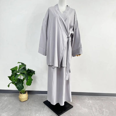 Eid Muslim Women Two Piece Set Kaftan Islam Lace Up Tops Skirt Suits Morocco Ensembles Abaya Turkey Ramadan Modest Outfits Zohir Store