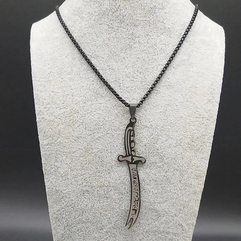 Islam Imam Ali Zulfiqar Sword Allah Knife Stainless Steel Chain Men Necklace Black Islamic Muslim Pendant Neck Jewerly N437 - Zohir Store