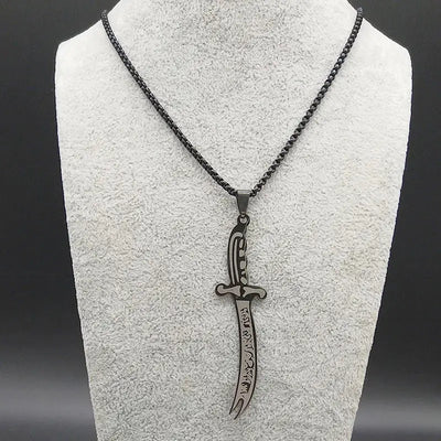 Islam Imam Ali Zulfiqar Sword Allah Knife Stainless Steel Chain Men Necklace Black Islamic Muslim Pendant Neck Jewerly N437 - Zohir Store